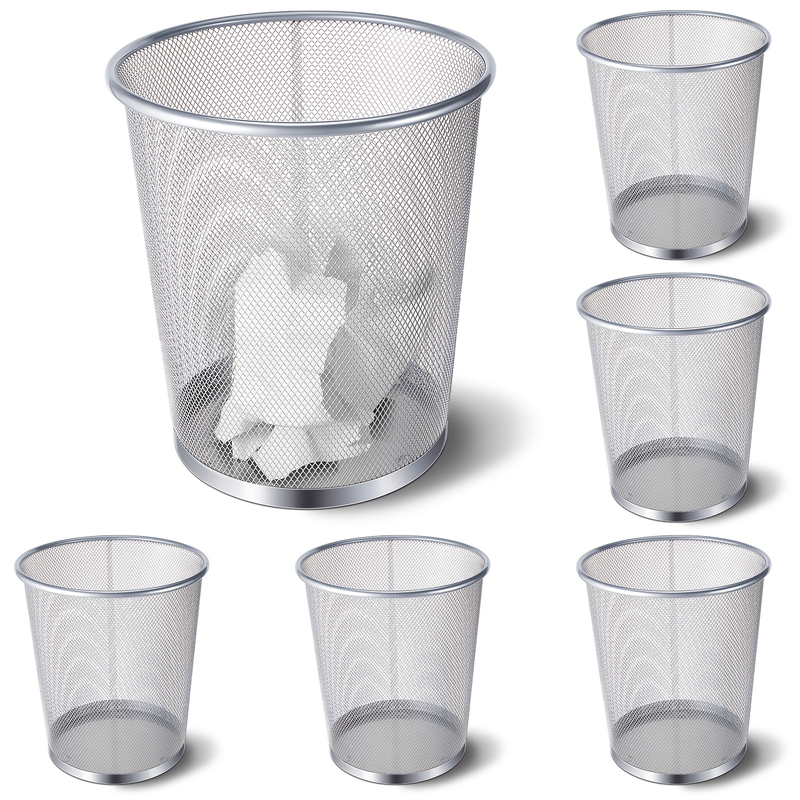 Paper Basket Mesh - 6 Pack Silvery Office Trash Can